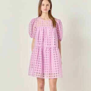 English Factory Lilac Gridded Organza Mini Dress Size M